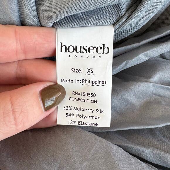 House of CB Camille Dove Grey Silk Mini Dress Size XS - Picture 5 of 8